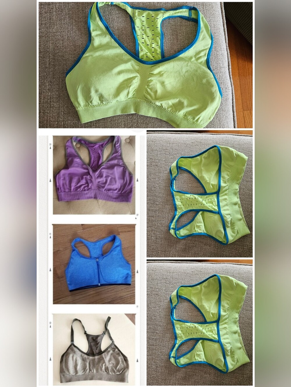 Bundle of 4 Women’s Racerback Sports Bras - Purple, Blue, Gray, Yellow